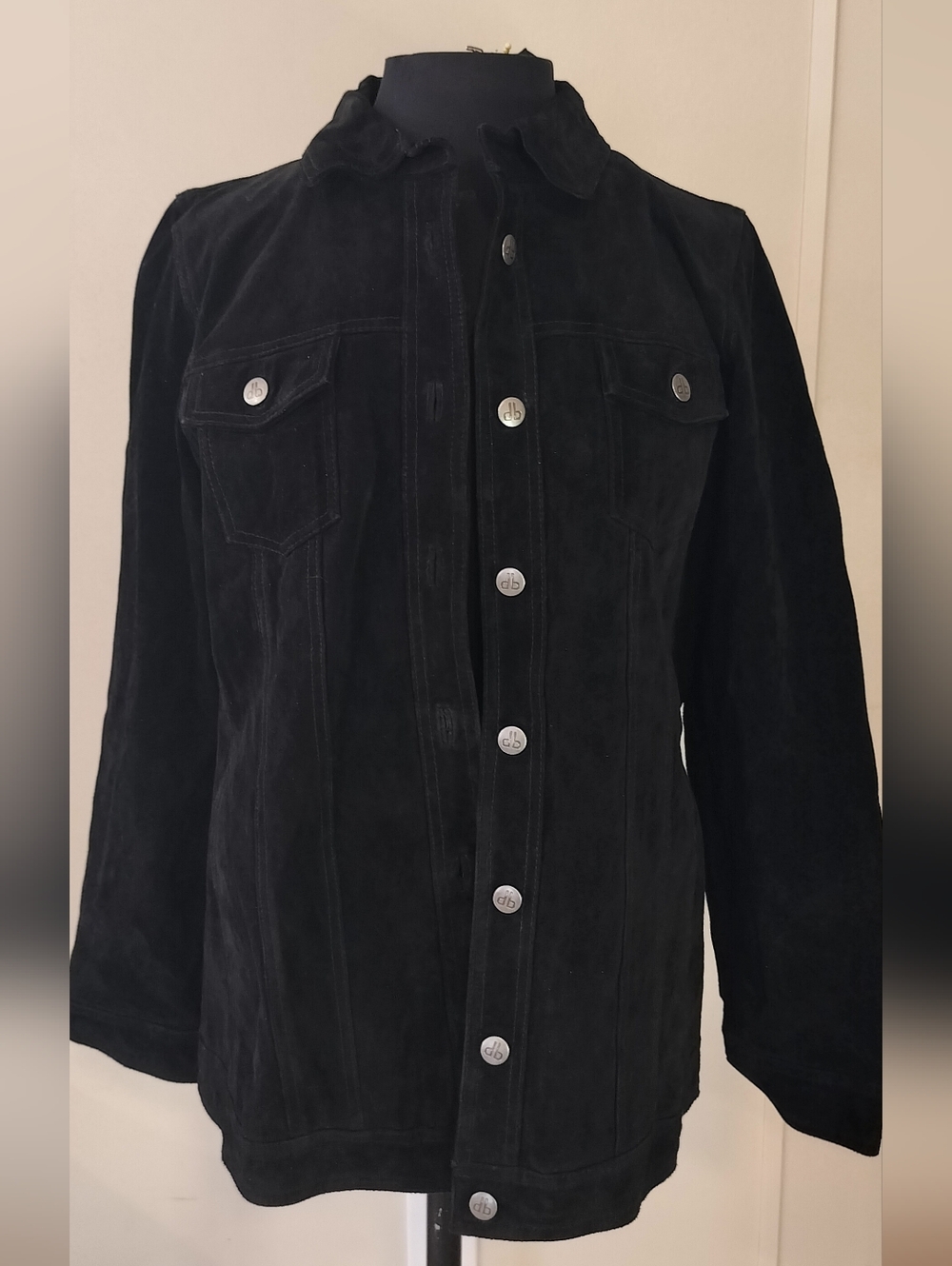 dennis basso Black Suede Button-Front Jacket